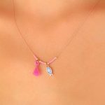 Nazar Boncuklu Pembe Renk Taşlı Rose Bayan Kolye