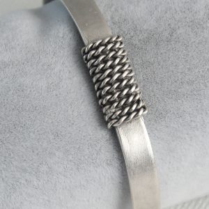 Otantik Gümüş Renk Zincir İşleme Plaka Model Erkek Bileklik