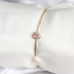 Pembe Zirkon Taşlı Kalp Model Gold Renk Kadın Bileklik