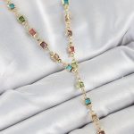 Pirinç Asorti Kare Model Gold Renk Zirkon Taşlı Y Kolye