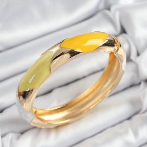 Pirinç Beyaz Yeşil Sarı Mineli Baklava Model Gold Renk Kadın Kelepçe