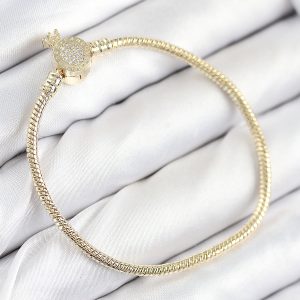 Pirinç Charm Zirkon Taşlı Taç Model Gold Renk Kadın Bileklik