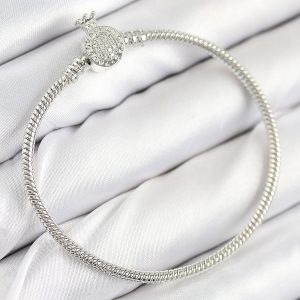 Pirinç Charm Zirkon Taşlı Taç Model Gümüş Renk Kadın Bileklik