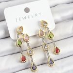 Pirinç Çoklu Damla Model Karşık Zirkon Taşlı Gold Ve Gümüş Renk Kadın Küpe