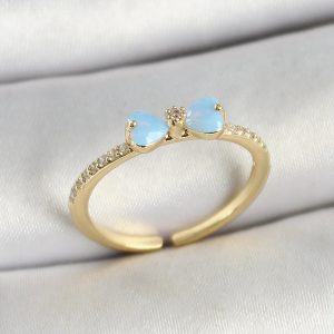 Pirinç Fiyonk Figürlü Zirkon Taşlı Gold Renk Ayarlanabilir Kadın Yüzük