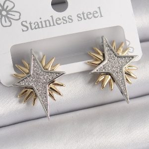 Pirinç Gold Gümüş Renk Zirkon Taşlı Kutup Yılıdız Model Kadın Küpe