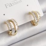 Pirinç Gold Renk 2'Li Zirkon Taşlı Halka Model Kadın Küpe