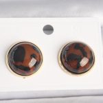 Pirinç Gold Renk 3D Daire Leopar Model Kadın Küpe