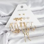 Pirinç Gold Renk 6 Çiftli Kadın Küpe Seti