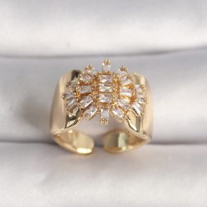 Pirinç Gold Renk Ayarlanabilir Baget Zirkon Taş Kadın Yüzük