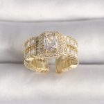 Pirinç Gold Renk Ayarlanabilir Baget Zirkon Taş Model Kadın Yüzük