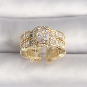 Pirinç Gold Renk Ayarlanabilir Baget Zirkon Taş Model Kadın Yüzük