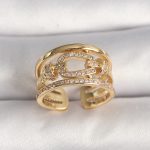 Pirinç Gold Renk Ayarlanabilir Zirkon Taşlı Gemici Düğümü Model Kadın Yüzük