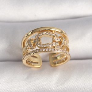 Pirinç Gold Renk Ayarlanabilir Zirkon Taşlı Gemici Düğümü Model Kadın Yüzük