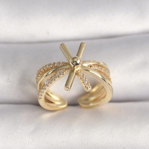 Pirinç Gold Renk Ayarlanabilir Ziron Taşlı Kadın Yüzük