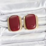 Pirinç Gold Renk Bordo Plaka Vintage Kadın Küpe