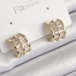 Pirinç Gold Renk Çift Sıra Zirkon Taşlı Kadın Küpe