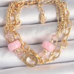 Pirinç Gold Renk Çoklu Pembe Taşlı Kadın Bileklik