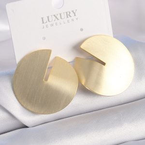 Pirinç Gold Renk Daire Plaka Model Kadın Küpe