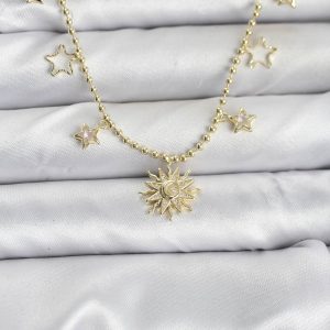 Pirinç Gold Renk Güneş Model Kadın Kolye