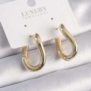 Pirinç Gold Renk Halka Model Kadın Küpe