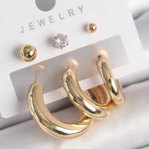 Pirinç Gold Renk Halka Model Zirkon Taşlı Topçuk Detay Kadın Küpe