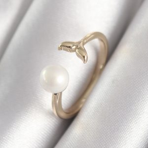 Pirinç Gold Renk İnci Top Figür Balık Kuyruğu Model Kadın Yüzük