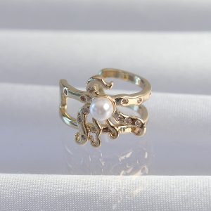 Pirinç Gold Renk İncili Ahtapot Earcuff Küpe