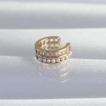 Pirinç Gold Renk İncili Baget Taşlı Earcuff Küpe