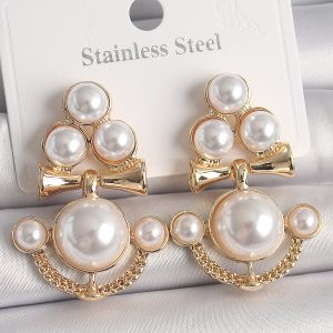 Pirinç Gold Renk İncili Çapa Model Kadın Küpe