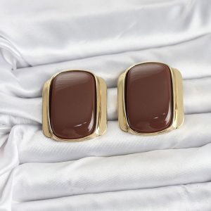 Pirinç Gold Renk Kahverengi Plaka Vintage Kadın Küpe