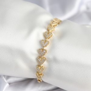 Pirinç Gold Renk Kalp Model Kadın Bileklik