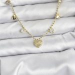 Pirinç Gold Renk Kalp Model Kadın Kolye