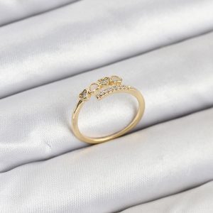 Pirinç Gold Renk Kalpli Detaylı Zirkon Taşlı Kadın Yüzük