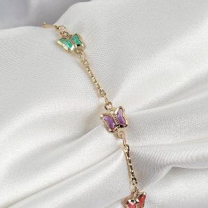 Pirinç Gold Renk Karışık Renk Kelebek Zirkon Taşlı Kadın Bileklik