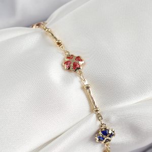 Pirinç Gold Renk Karışık Renk Yonca Zirkon Taşlı Kadın Bileklik