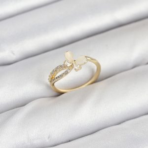Pirinç Gold Renk Kelebek Zirkon Taşlı Kadın Yüzük