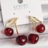 Pirinç Gold Renk Kırmızı Kiraz Model Kadın Küpe
