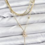 Pirinç Gold Renk Kutup Yıldızı Model Detaylı 3'lü Kombin Y Kadın Kolye