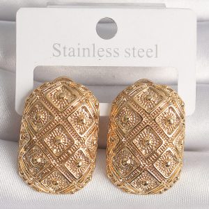 Pirinç Gold Renk Motif İşlemeli Kadın Küpe