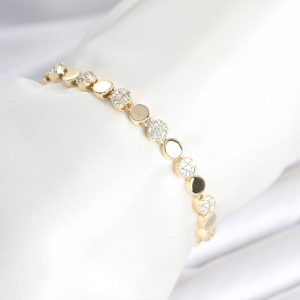 Pirinç Gold Renk Nokta Model Zirkon Taşlı Kadın Bileklik