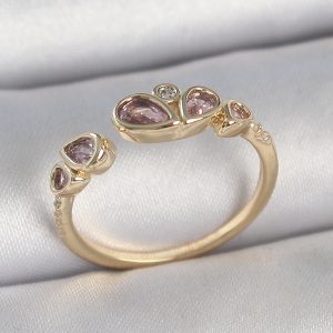 Pirinç Gold Renk Pembe Damla Zirkon Taşlı Ayarlanabilir Kadın Yüzük