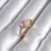 Pirinç Gold Renk Pembe Zirkon Taş Kalp Charm Model Kadın Yüzük