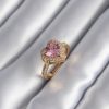 Pirinç Gold Renk Pembe Zirkon Taşlı Charm Kalp Model Kadın Yüzük