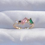 Pirinç Gold Renk Renkli Zirkon Taşlı Ayarlanabilir Yüzük