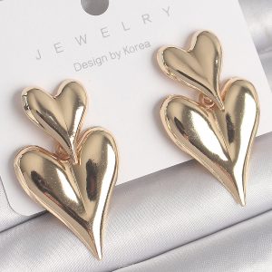 Pirinç Gold Renk Sallantı Kalp Model Kadın Küpe