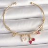 Pirinç Gold Renk Sallantı Kırmızı Zirkon Taşlı Kiraz Figür Charm Kadın Bileklik
