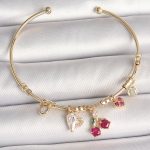 Pirinç Gold Renk Sallantı Kırmızı Zirkon Taşlı Kiraz Figür Charm Kadın Bileklik