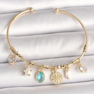 Pirinç Gold Renk Sallantı Zirkon Taş Detaylı Pusula Figür Charm Kadın Bileklik