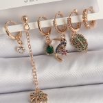 Pirinç Gold Renk Sallantı Zirkon Taşlı Ağaç Figür Kadın Küpe Seti